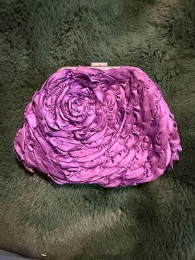White House Black Market Purple Rose Appliqué Satin Clutch